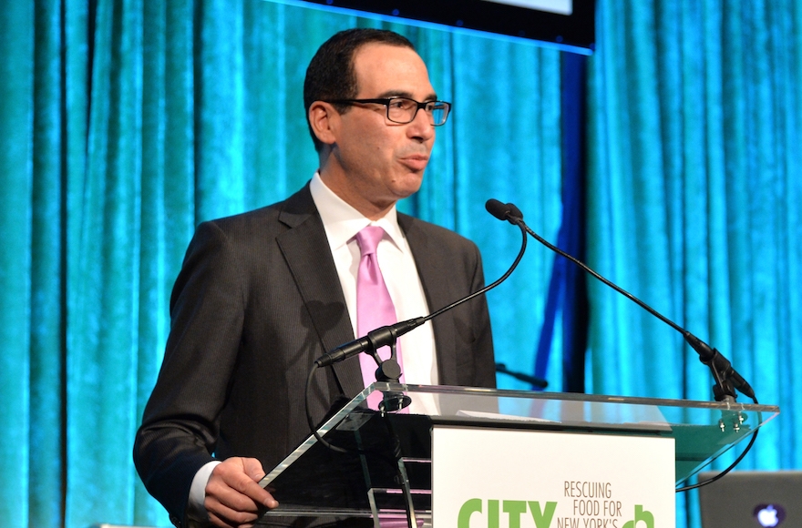 Steven Mnuchin speaking onstage at City Harvest: An Event Of Practical Magic in New York City, April 24, 2014. (Andrew H. Walker/Getty Images for City Harvest)