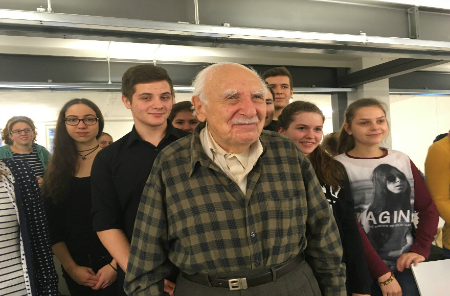 Marcel Tuchman, 95, meets in Berlin with German, Polish and Austrian high school stidents who are studying the history of Nazi-era slave labor. 
