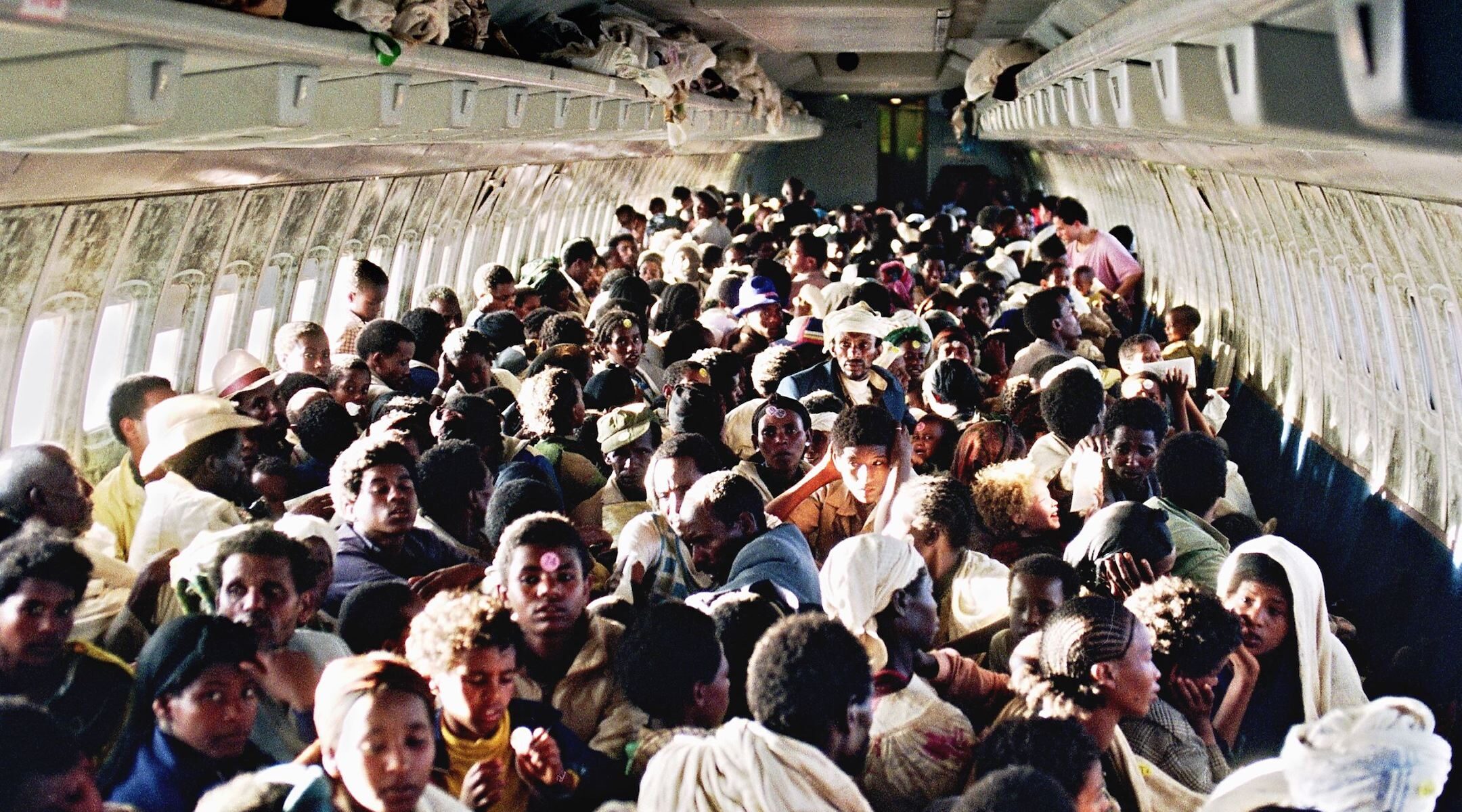 Ethiopian Jews on a flight to Israel in 1991