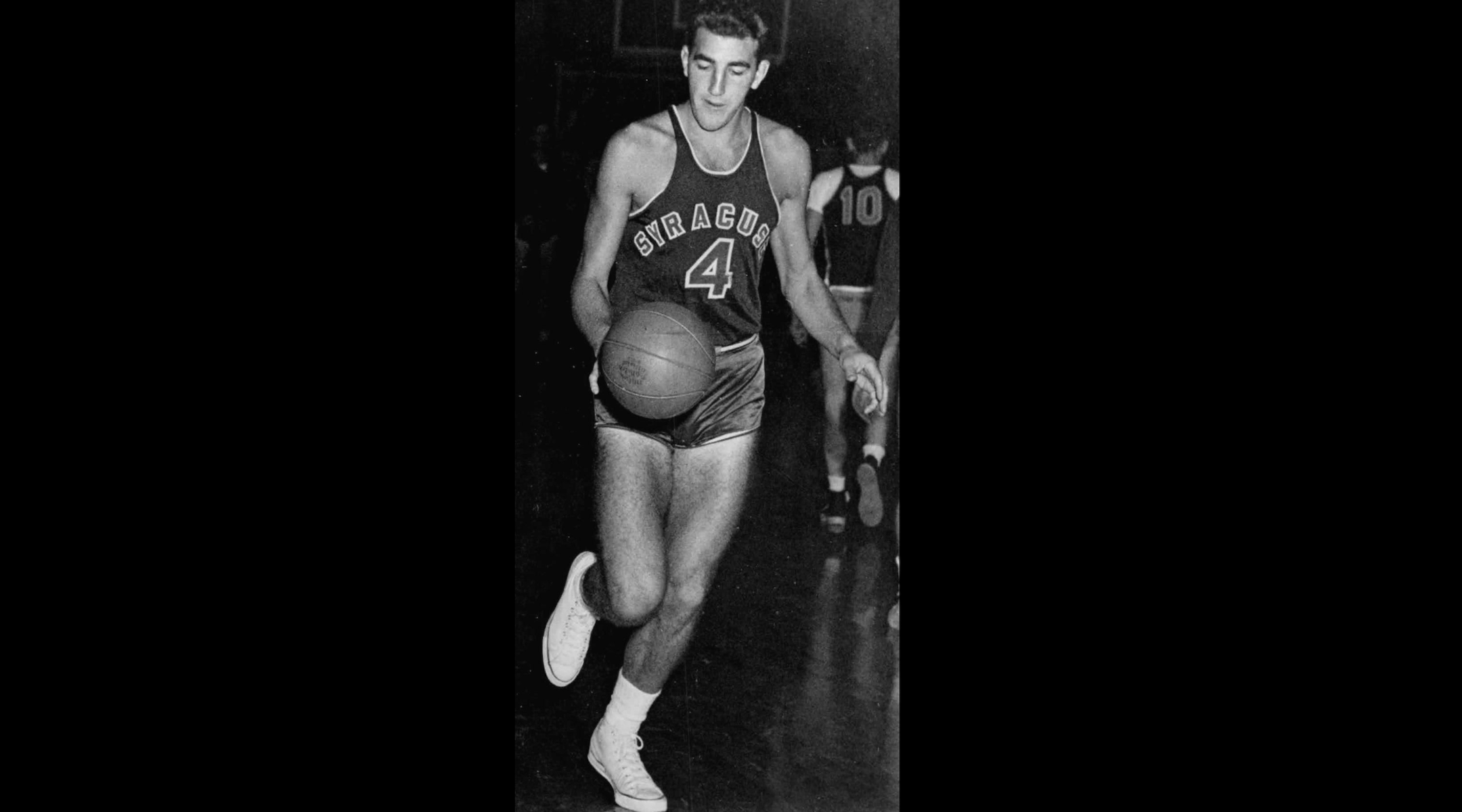 Dolph Schayes dribbling a basketball
