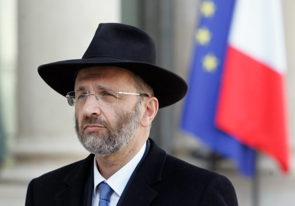 Gilles Bernheim, the chief rabbi of France, leaving the Elysee Palace in Paris after meeting with then-French President Nicolas Sarkozy, March 21, 2012.  (Franck Prevel/Getty)