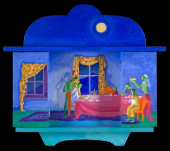 A Nicho by Anita Rodriguez with the doors open, showing a Chanukah scene.
(Courtesy Anita Rodriguez)