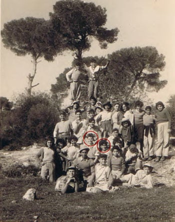Zvi Weiss and Ahuva Maoz (née Kadouri), circled in red, during a tour of the north of Israel with their Youth Aliyah group in the mid-1950s. (Courtesy Ahuva Maoz)