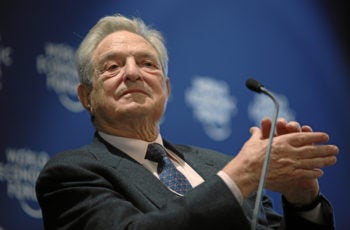 George Soros, shown at the World Economic Forum in Switzerland in January 2010, "never made any secret about his contributions to J Street," his spokesman said. (Courtesy of World Economic Forum)