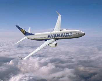 A Ryanair plane in the sky. (Courtesy Ryanair)