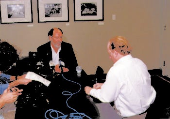 David Twersky, right, interviews then-U.S. Senator Jon Corzine sometime in the early 2000s. (Courtesy of the New Jersey Jewish News)