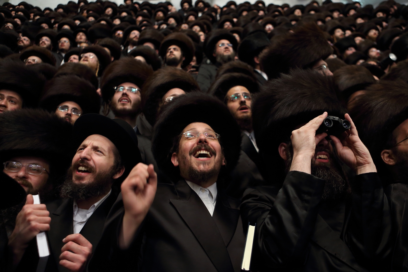 Tens of thousands of haredi Orthodox Jews of the Belz hasidic Dynasty attending the wedding ceremony of Rabbi Shalom Rokach, the grandson of the Belz Rabbi, to Hana Batya Pener in Jerusalem, May 21, 2013. (Yaakov Naumi/Flash90)