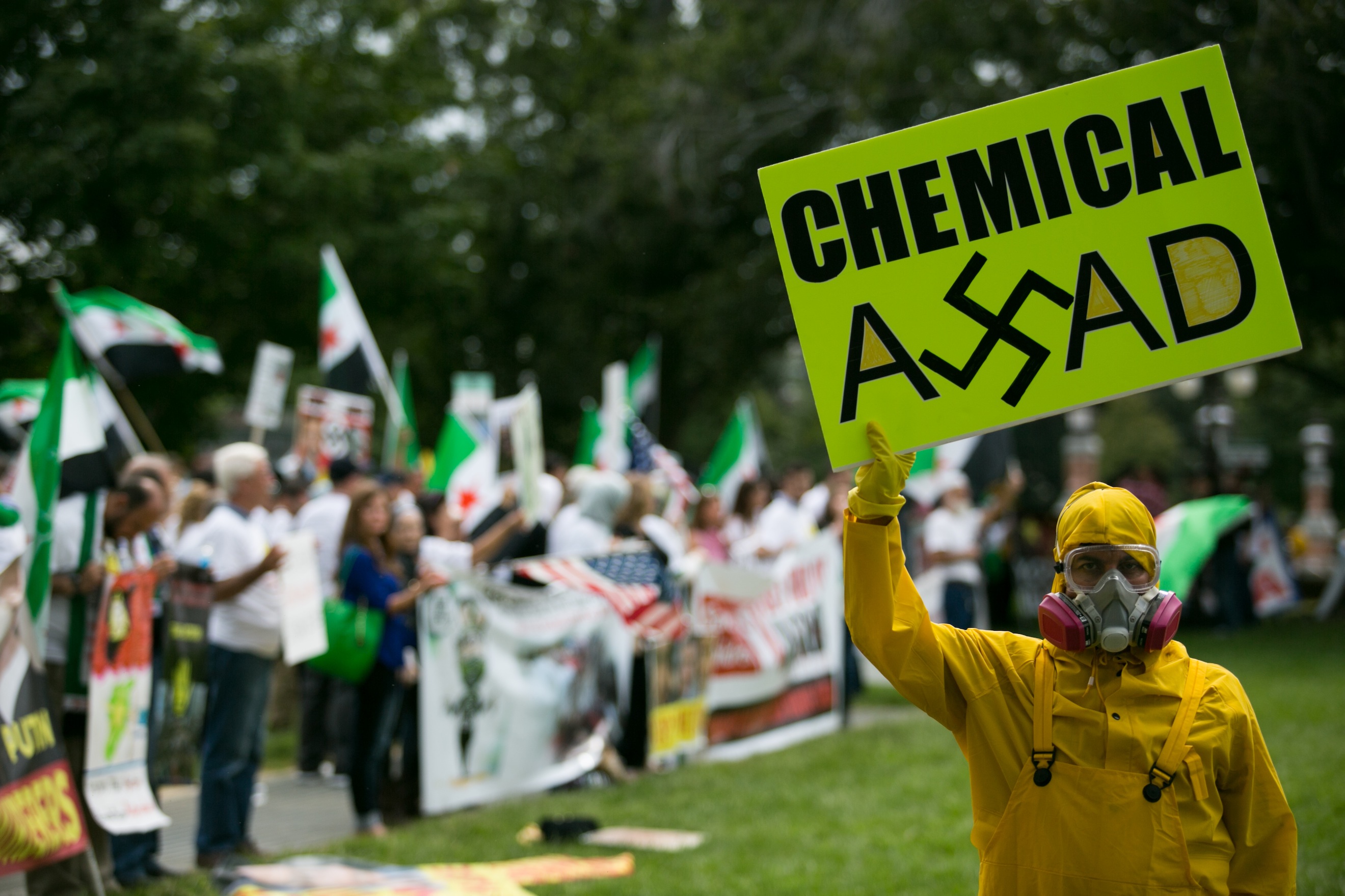 Protestors rally Sept. 9 on Capitol Hill in support of possible U.S. military action in Syria.(Drew Angerer/Getty Images) 