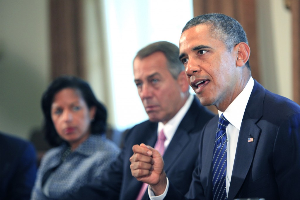 President Obama speaking at the White House with members of Congress about the situation in Syria, Sept. 3, 2013. (Photo by Dennis Brack/Getty Images/JTA)