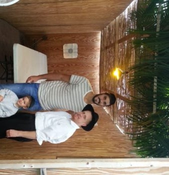 Omri Casspi of the Houston Rockets joined Chabad of Clearwater director Rabbi Levi Hodakov in a Sukkah in Clearwater, Fla.(Courtesy of Chabad of Clearwater)