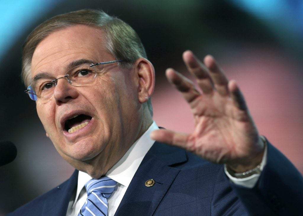 Sen. Robert Menendez, addressing the AIPAC conference in 2013, has led the charge for an intensified Iran sanctions bill that now has the support of 58 senators. (Mark Wilson/Getty Images)