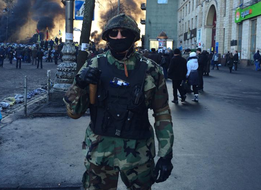 Delta, the nom de guerre of the Jewish commander of a Ukrainian street-fighting unit, is pictured in Kiev earlier this month. (Courtesy of 'Delta')