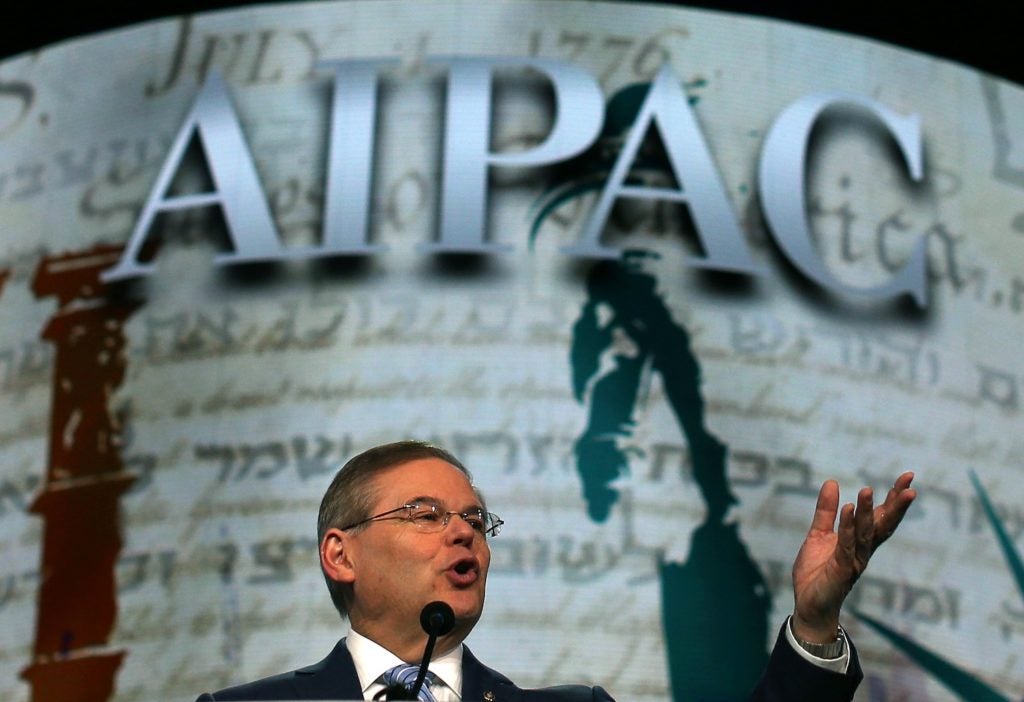 Sen. Robert Menendez (D-N.J.) addresses the American Israel Public Affairs Committee's annual policy conference on Mar. 5, 2013 in Washington, D.C. (Mark Wilson/Getty Images)