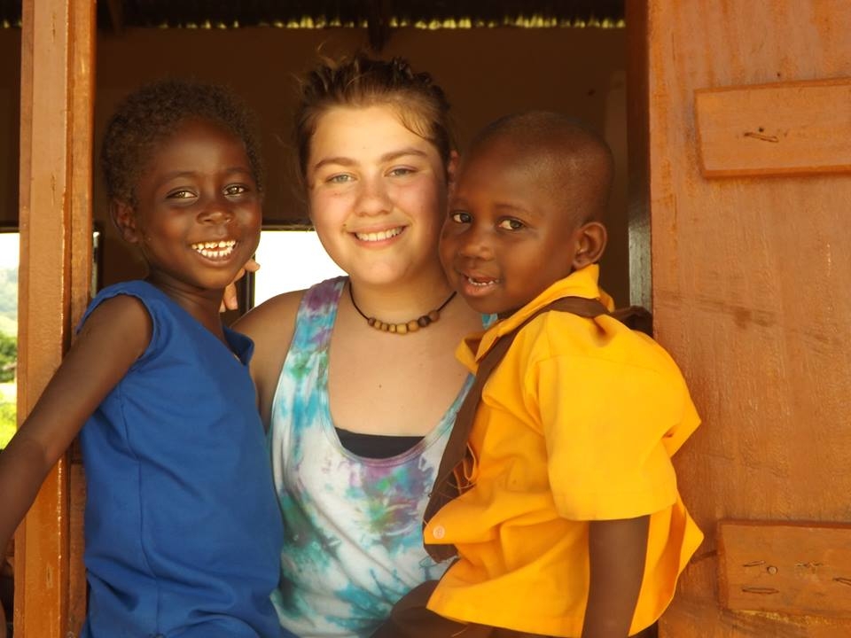 Jessica Baer in Ghana with two of the former child slaves rescued by Breaking the Chain through Education (Courtesy of Michael Baer)