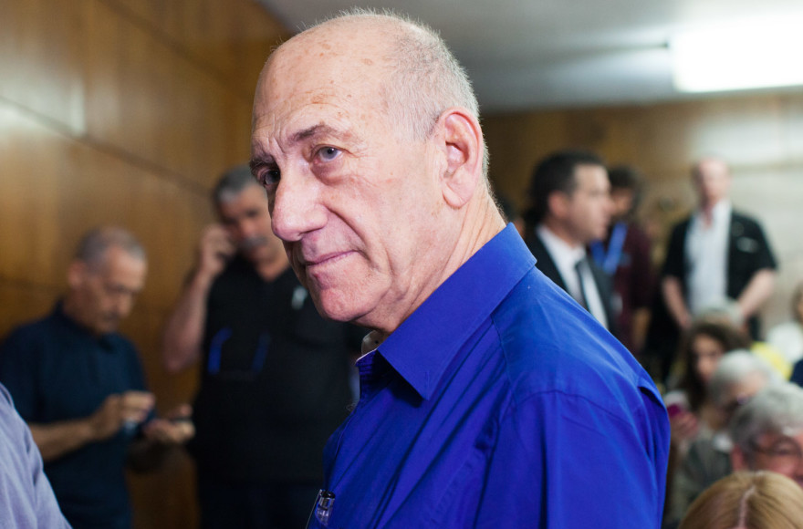 Former Israeli Prime Minister Ehud Olmert seen at the District Court in Tel Aviv where he was sentenced to six years in prison on May 13, 2014. (Yotam Ronen/Flash90)