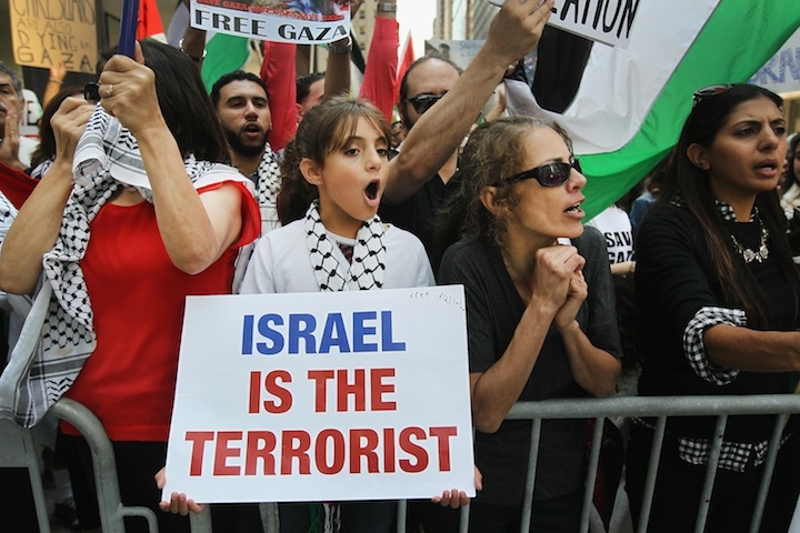 Pro-Palestinian demonstrators protest across the street from a pro-Israel rally in Chicago, Ill., July 28, 2014. (Scott Olson/Getty Images)