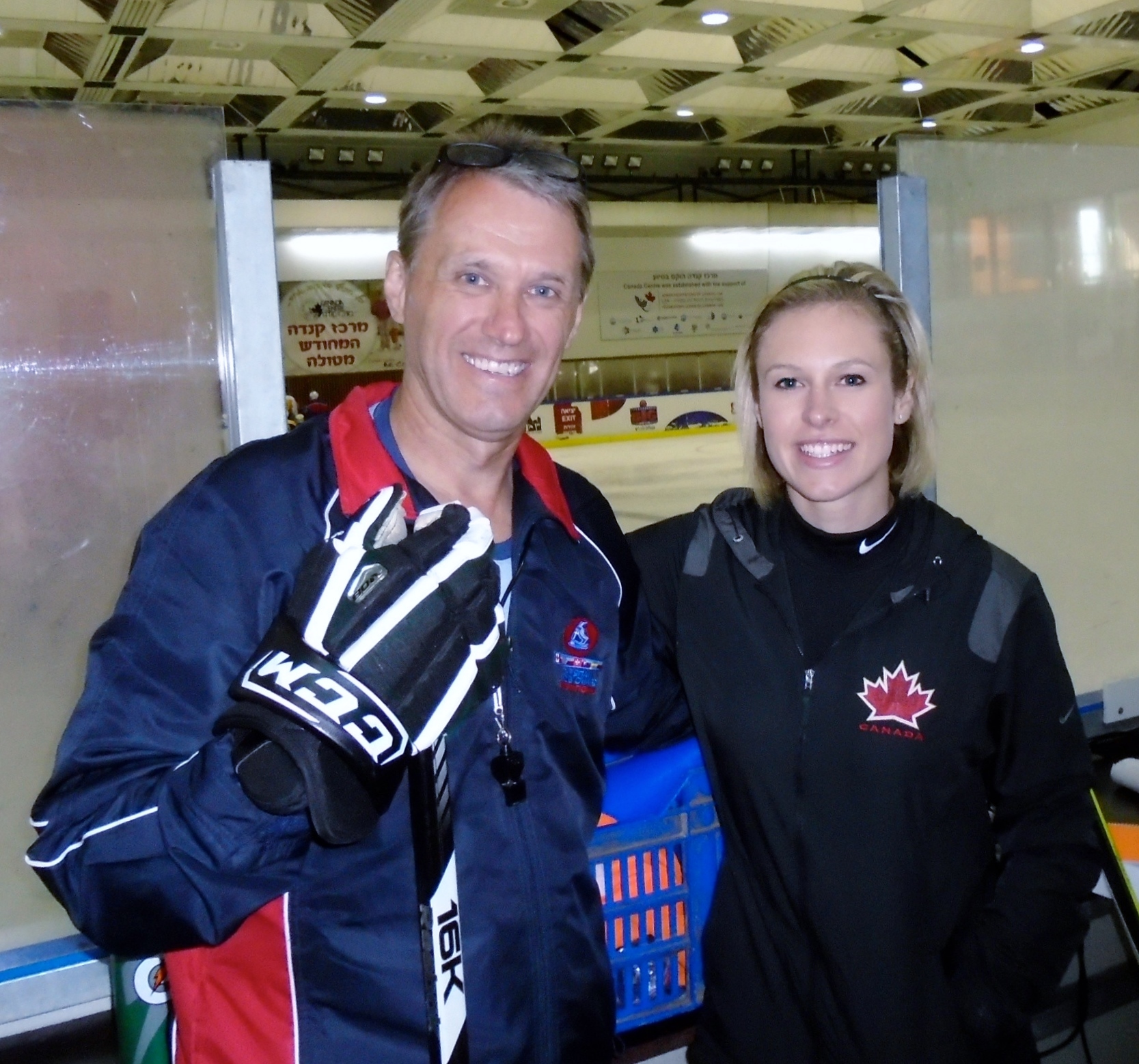 Laurie Boschman, left, and Tessa Bonhomme were members of an eight-person North American delegation who brought a hockey camp to young Israelis at the Canada Centre in Metulla, July 2014. (Courtesy Laurie Boschman)