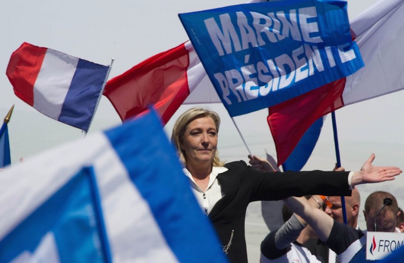 The leader of France's far-right National Front, Marine Le Pen, seen here at a May Day demonstration in Paris in 2012, has a growing following among Jews. (Pascal Le Segretain/Getty Images)
