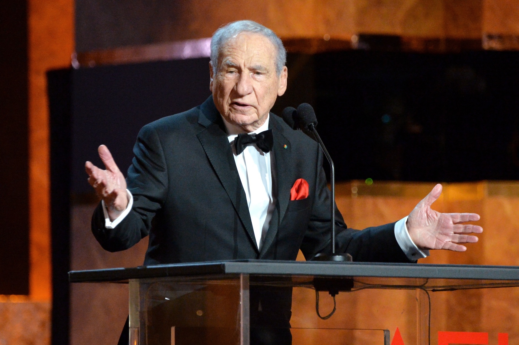 Director Mel Brooks speaks onstage at the 2014 AFI Life Achievement Award: A Tribute to Jane Fonda at the Dolby Theatre, June 5, 2014 in Hollywood, Calif. (Frazer Harrison/Getty Images for AFI)