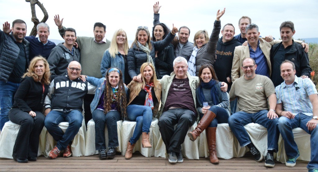 Members of Carmel College's Class of 1984 at the Tala Private Game Reserve near Durban, South Africa, enjoying their time back together, July 2014. (Courtesy of Warren Bank) 