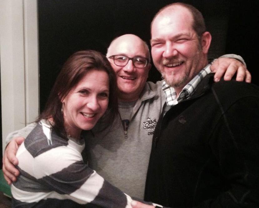 From left, Judith Dubin, Warren Bank and Michael Chanoch of Carmel College's Class of 1984 revel in their reunion in Durban, South Africa, July 2014. (Courtesy of Warren Bank)