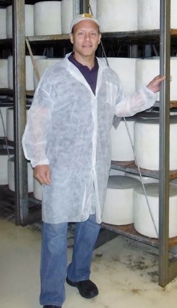 Brent Delman visiting the cheesemaking facility in Sardinia, Italy, that prepares the kosher Pecorino Romano type he sells in the United States. (Courtesy Brent Delman)