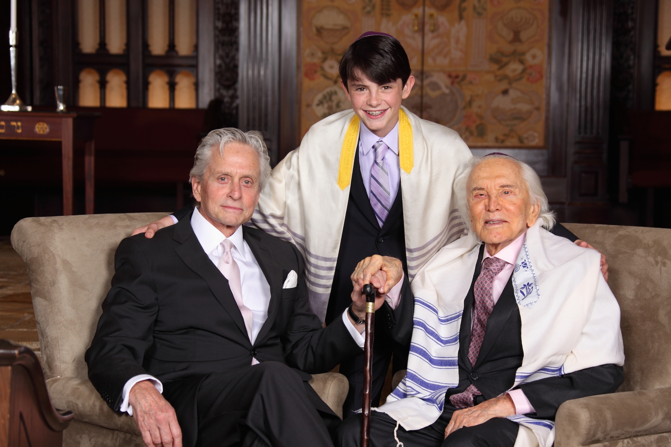 Michael, Dylan and Kirk Douglas at Dylan's bar mitzvah, May 2014. (Courtesy of Infinity Kornfeld Studios)