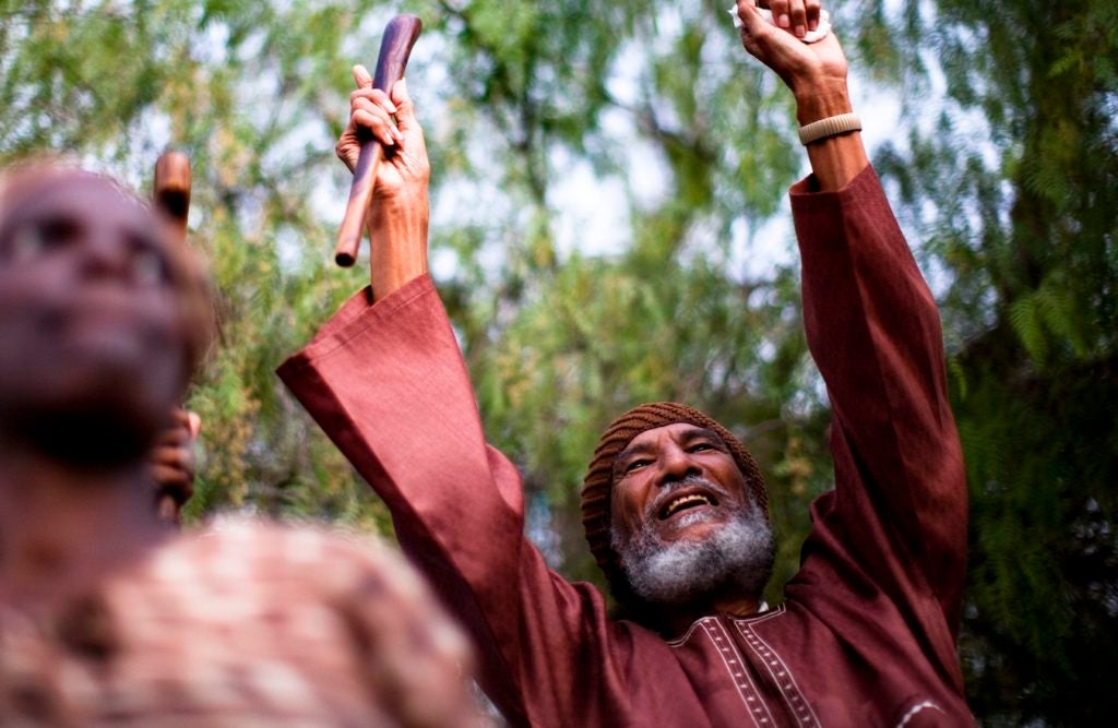 Ben Ammi Ben-Israel, the leader of the African Hebrew Israelites of Jerusalem who died Dec. 27, celebrating the festival of Shavuot in 2011. (Uriel Sinai/Getty Images) 