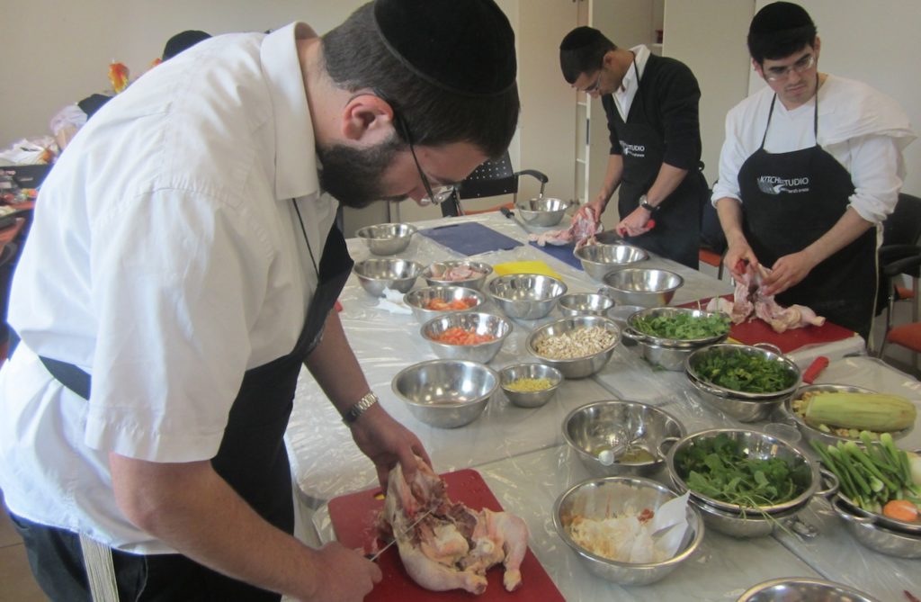 Haredi men training to be chef's at a culinary course run by the Jerusalem Kivun Center. (Ben Sales)