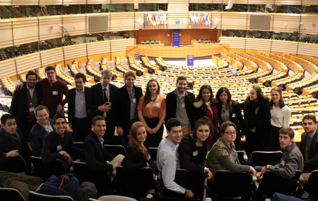 Members of the DoJas E.U. activism seminar at the European Parliament in Brussels, Feb. 1, 2015 (Courtesy of B'nai B'rith International)