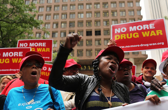 Marijuana legalization advocates and members of community groups attend a rally against marijuana arrests on June 13, 2012 in New York City. (Spencer Platt/Getty Images)