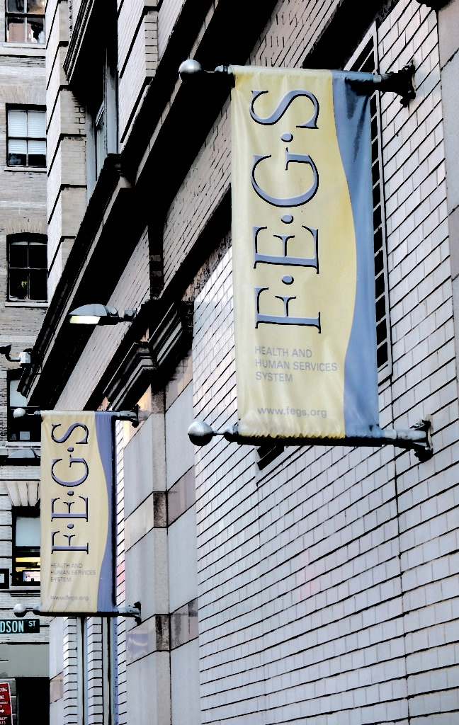 Outside the FEGS headquarters in Manhattan. (Michael Datikash/The Jewish Week)