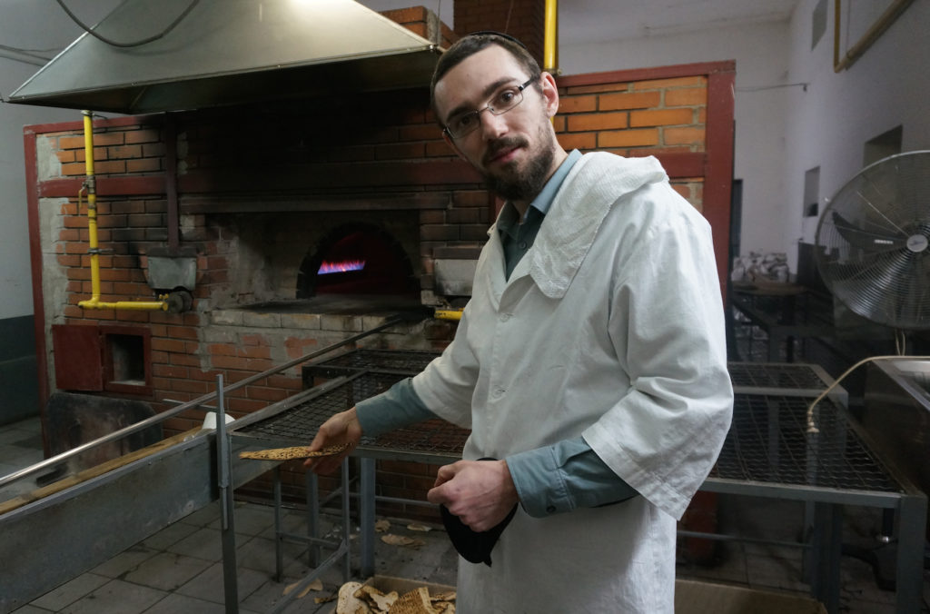 Kashrut supervisor Rabbi Shmuel Liberman at the Tiferet HaMatzot factory in Dnepropetrovsk on Dec. 8, 2014. (Cnaan Liphshiz/JTA)