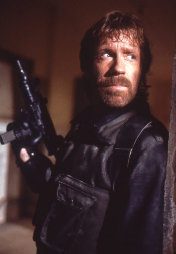 Chuck Norris on the set of the 1986 film, 