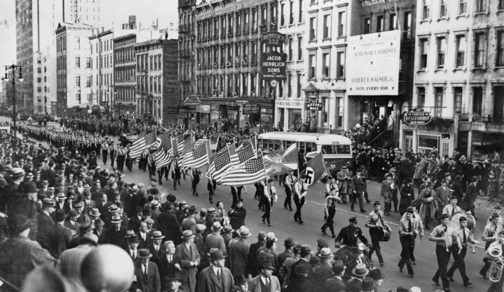 A pro-Nazi parade on Manhattan's Upper East Side in 1939. (Wikimedia Commons)