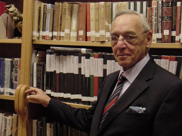 After discovering in his teens that he was Jewish, Harry Mazal, pictured here in his home Holocaust library in 2002, spent the latter years of his life obsessed with amassing a collection of material on the Holocaust. (courtesy Aimee Mazal Skillin)
