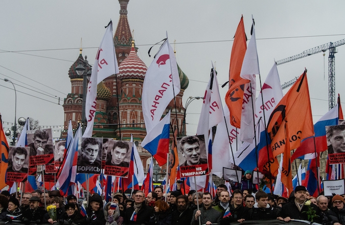 Tens of thousands marched in Moscow on Sunday to protest the murder of Boris Nemtsov. (Alexander Aksakov/Getty Images)