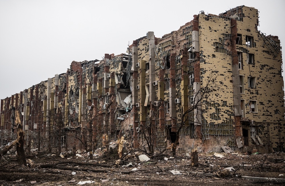 A heavily damaged hotel near the airport in Donetsk, Ukraine, Feb. 26, 2015. Jews still living in the embattled city have become enormously dependent on foreign assistance, according to the American Jewish Joint Distribution Committee. (Andrew Burton/Getty Images)