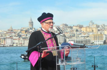 Turkish Chief Rabbi Isak Haleva at a commemoration organized by the City of Istanbul for 781 Jewish refugees who drowned in the sinking of the Struma ship in 1942. (Courtesy of the City of Istanbul)