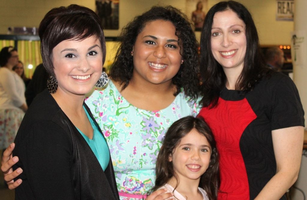 Students Maria Morava, left, and Breeana Clayton, second from left, with Suzanne Goldberg and her daughter Shira. (Molly McGowan Gorsuch)