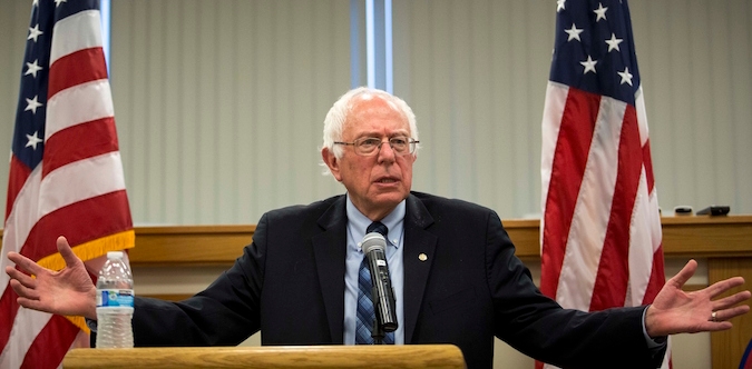 Bernie Sanders speaking at a town hall meeting at the International Brotherhood of Electrical Workers Local Union 26 office in Lanham, Maryland on May 5, 2015. (Drew Angerer/Getty Images)