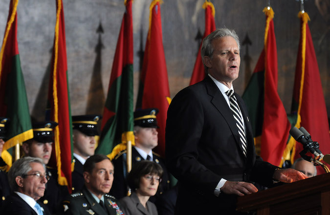 Michael Oren speaking at the Holocaust Day of Remembrance Ceremony inside the Rotunda of the U.S. Capitol on April 15, 2010. (Astrid Riecken/Getty Images)