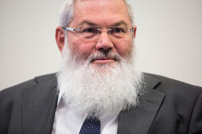 Outgoing deputy minister Rabbi Eli Ben-Dahan seen at a ceremony for replacing of minister, held at the Ministry of Religious Affairs in Jerusalem, May 18, 2015. (Yonatan Sindel/Flash90)