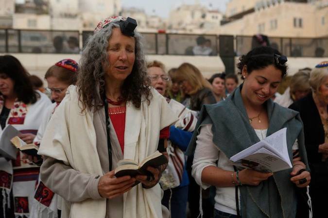 Bonna Devora Haberman, left, at a Women of the Wall prayer service, March 3, 2014. (Miriam Alster/Women of the Wall Facebook page)