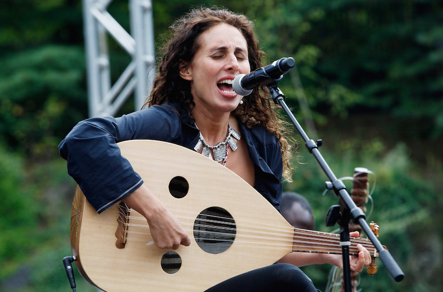 The cantor at the Fire Island Synagogue, Basya Schechter, performing in Central Park in 2013. (Getty Images)