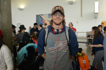 Professional lacrosse player Chase Clark at JFK airport in New York shortly before making aliyah on Monday, July 13, 2015. (Courtesy: Shahar Azran/Nefesh B'Nefesh)