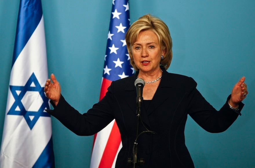 U.S. Secretary of State Hillary Rodham Clinton speaks at a press conference with Israeli Prime Minister Benjamin Netanyahu in Jerusalem, Saturday, Oct. 31, 2009. (Dan Balilty/AP Photo)