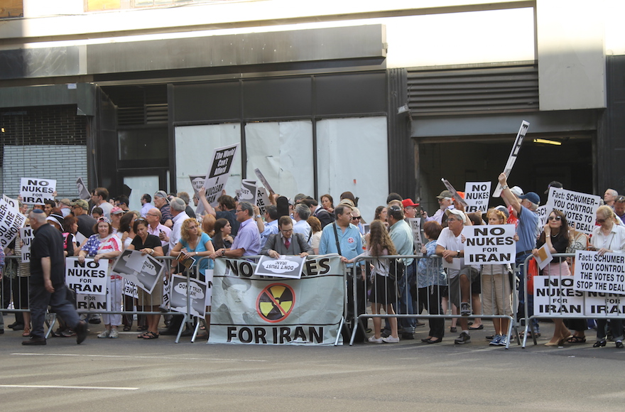 Thousands of protestors showed up in Times Square, New York City to protest the Iran deal on July 23, 2015. (Gabe Friedman)