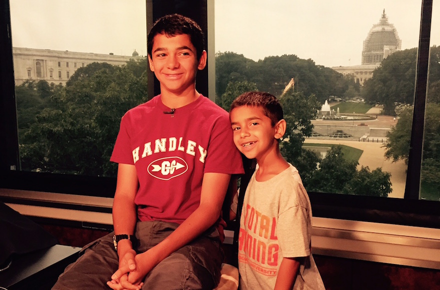 Joseph Rosenfeld, left, and his younger brother, Adam, visit the Fox & Friends studio in New York on Wednesday, July 8. (Scott Rosenfeld)