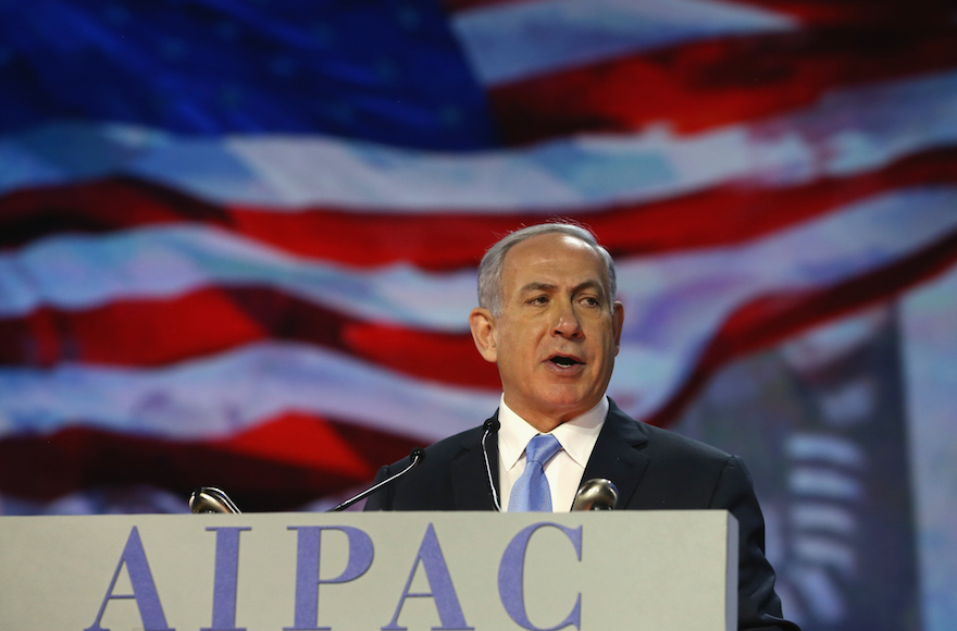 Israeli Prime Minister Benjamin Netanyahu, speaking at this year's AIPAC conference, March 2, 2015. AIPAC is following Israel in rejecting the nuclear deal with Iran.